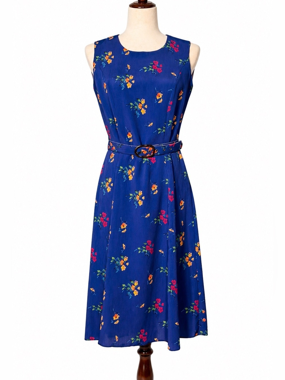 Vintage skirt set, Cobalt blue, gold belt buckle, turquoise buttons- 8P